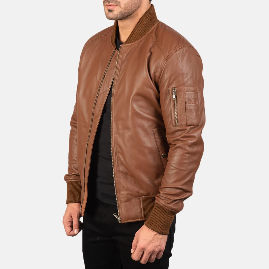 Brown Leather Bomber Jacket – view 2