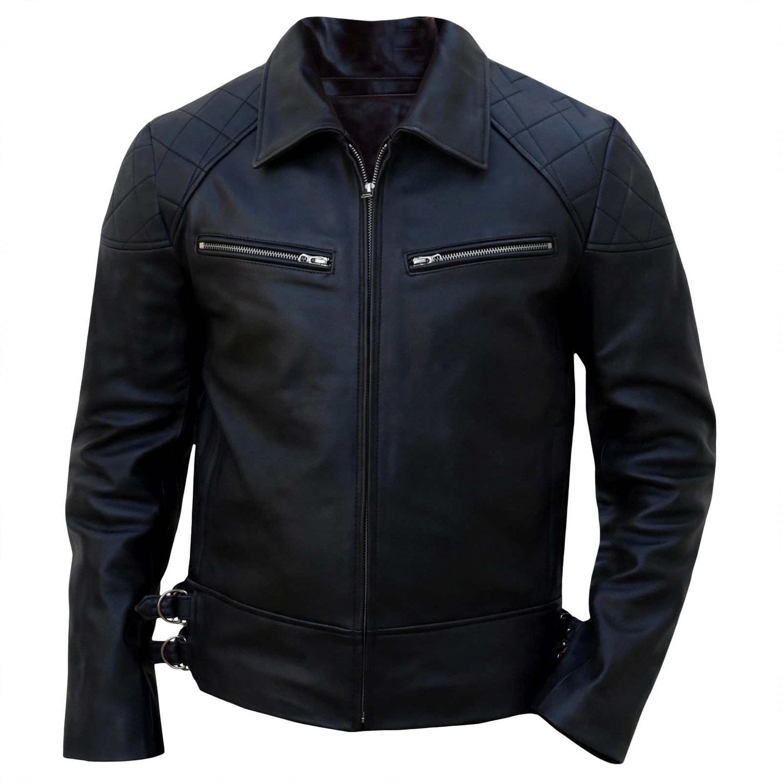 Terminator Black Biker Leather Jacket – view 2