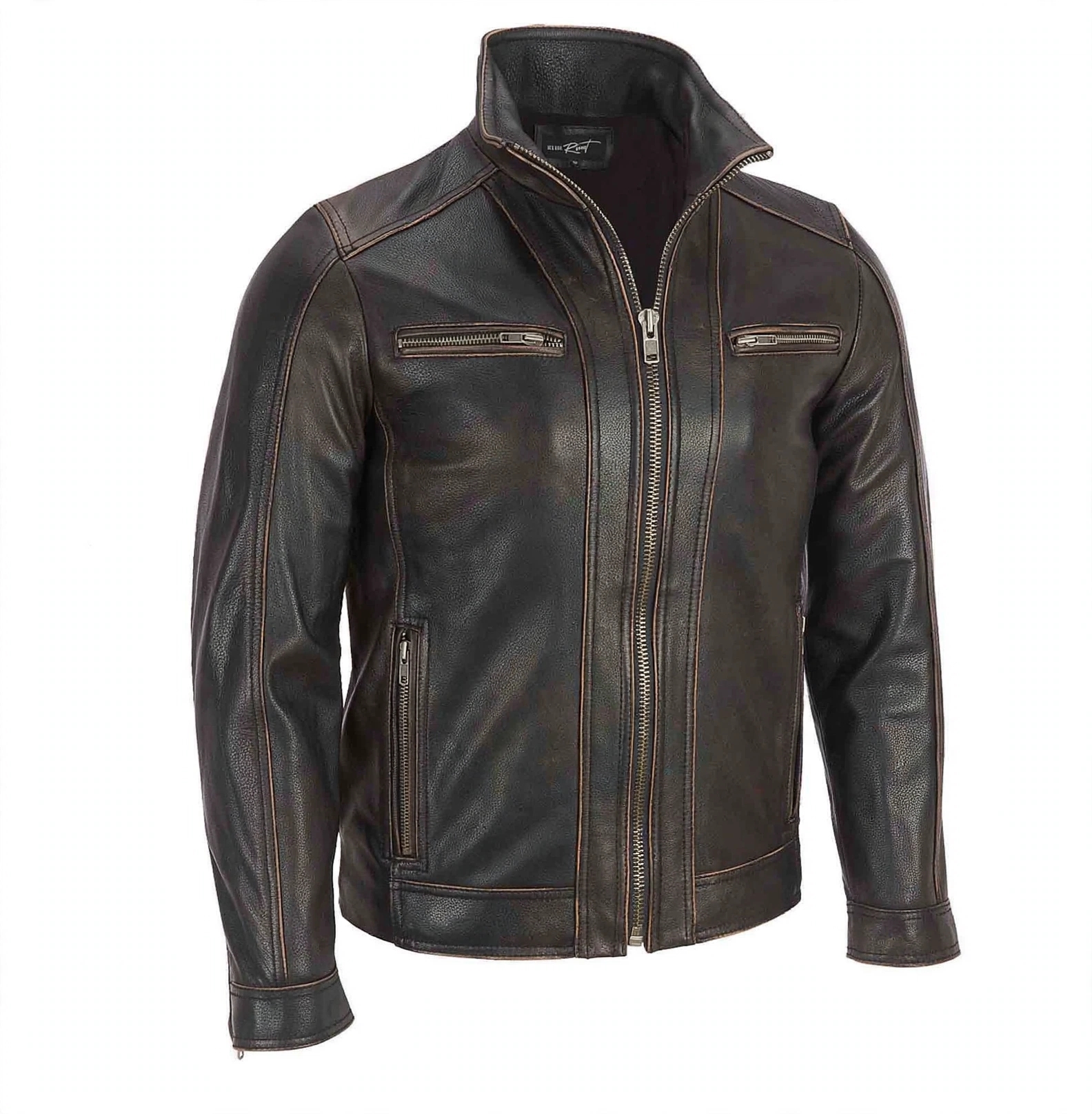 New Men Black Rivet Biker Leather Jacket