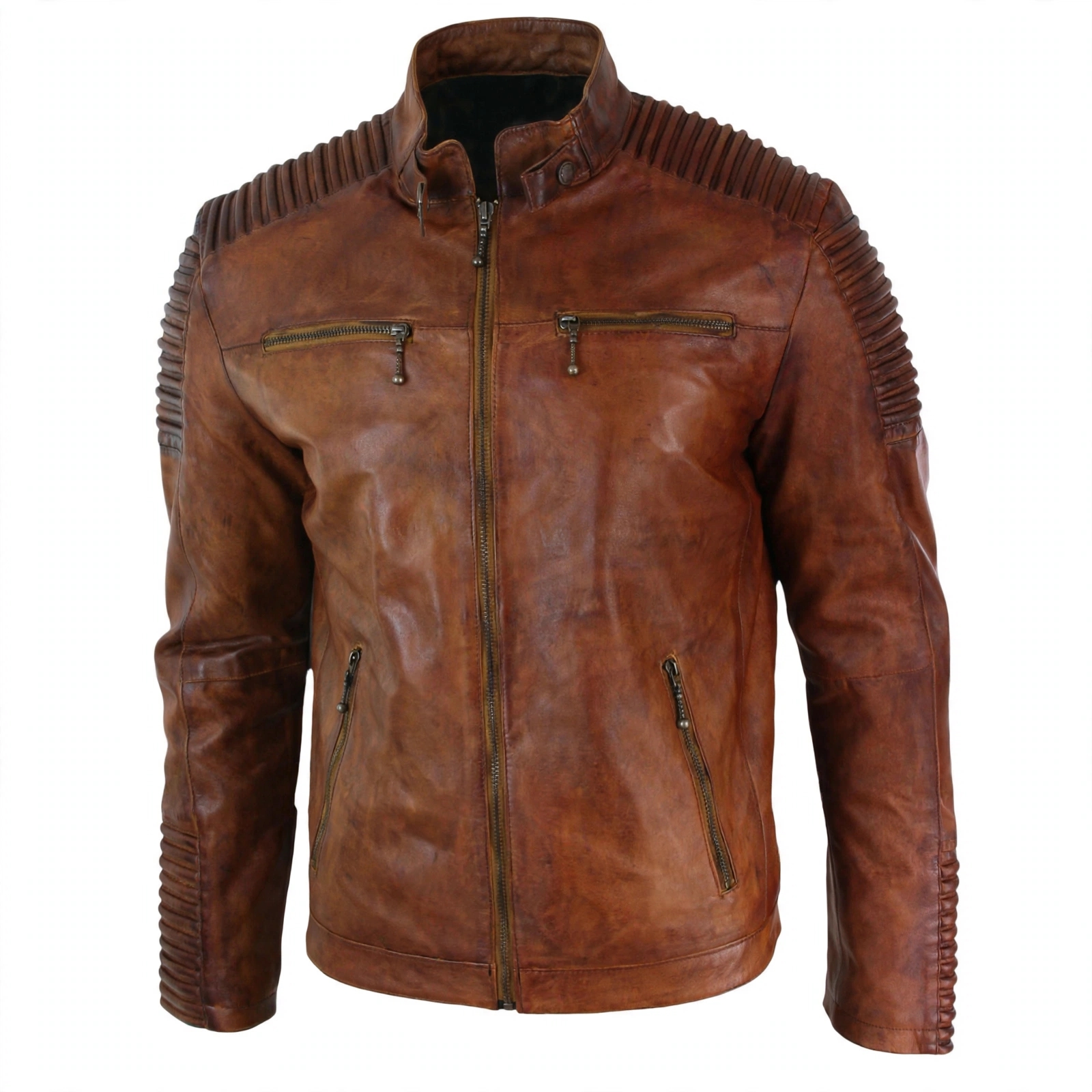 Cafe Racer Bike Rider Brown Leather Jacket