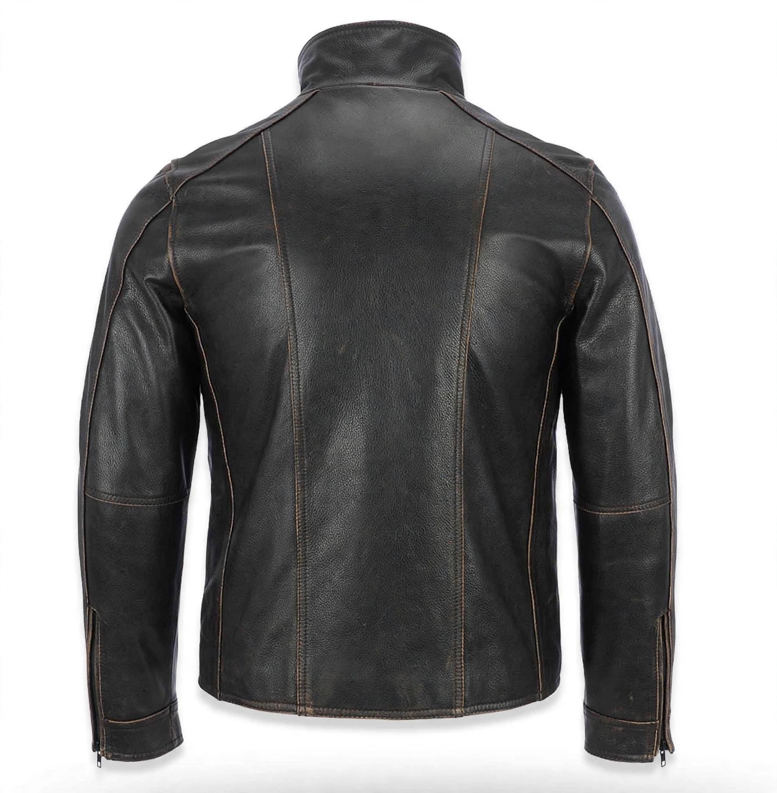 New Men Black Rivet Biker Leather Jacket – view 3