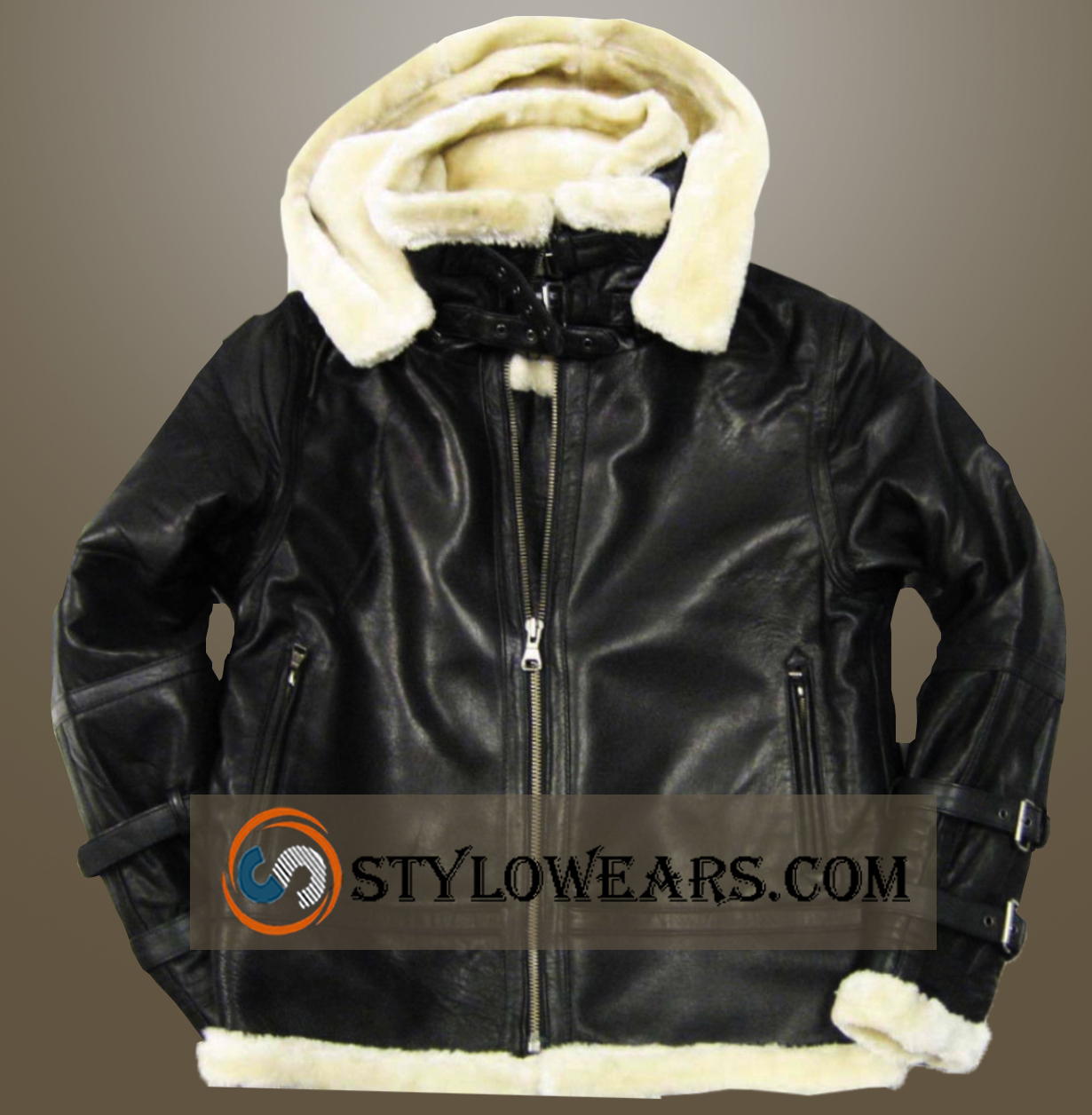 Mens B3 Aviator Bomber Leather Jacket Black | Shearling Hooded Flight Winter Jacket Stylowears