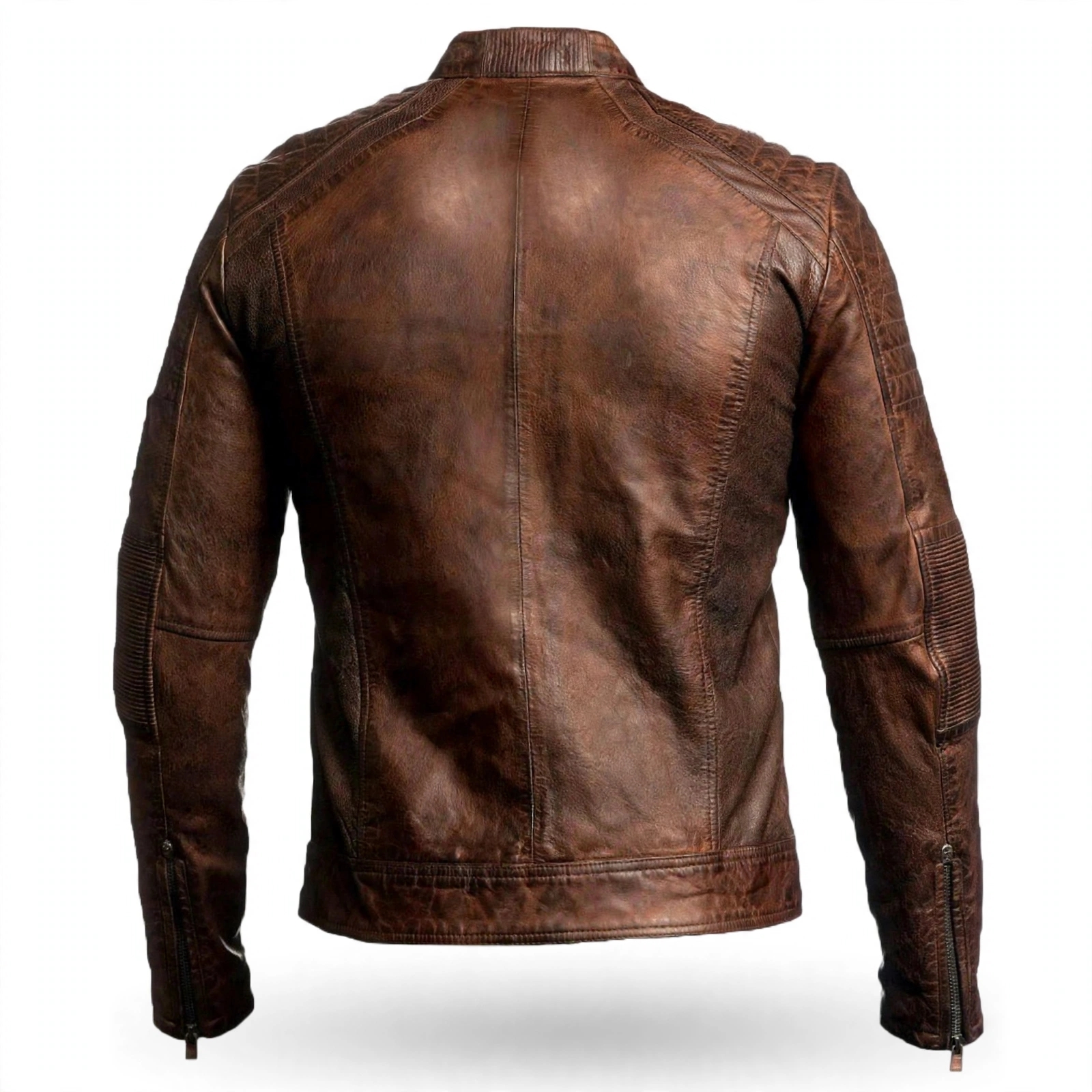 Men Cafe Racer Brown Leather Jacket – view 3