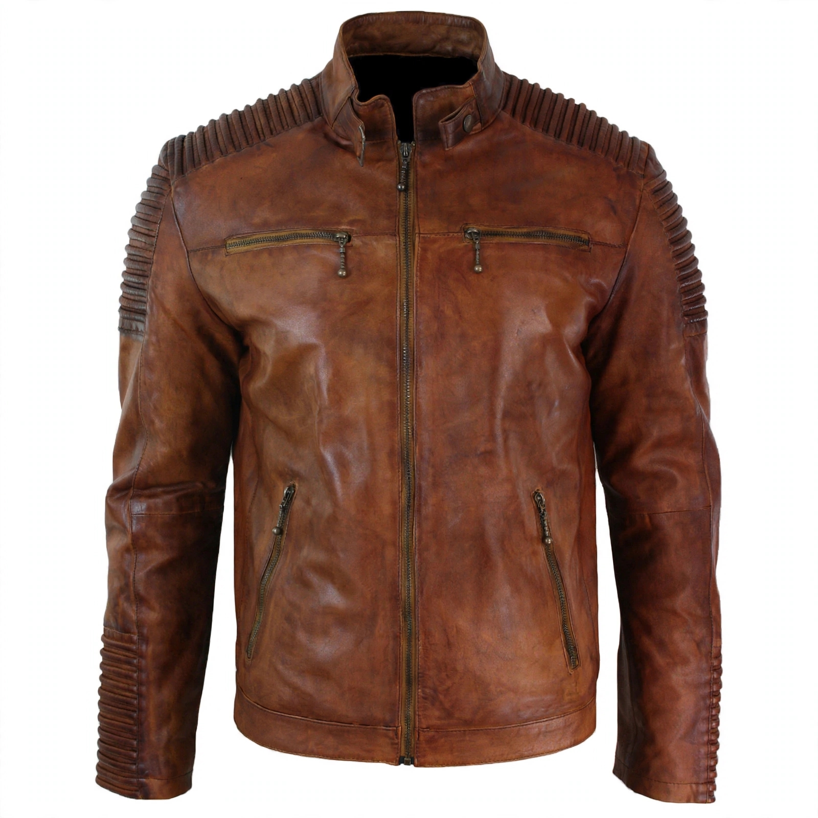 Cafe Racer Bike Rider Brown Leather Jacket – view 2