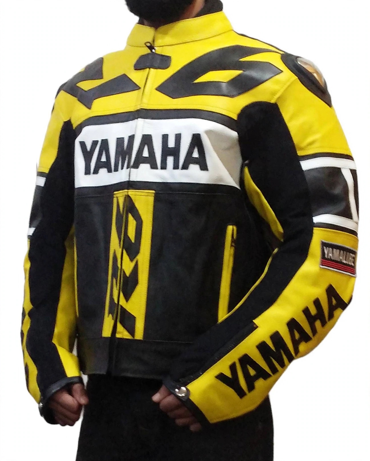 Yamaha R6 Motorcycle Leather Jacket - Yellow Black Racing Jacket