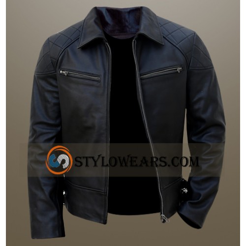 Men Black Quilted Leather Biker Jacket - Slim Fit Motorcycle Jacket | Stylowears