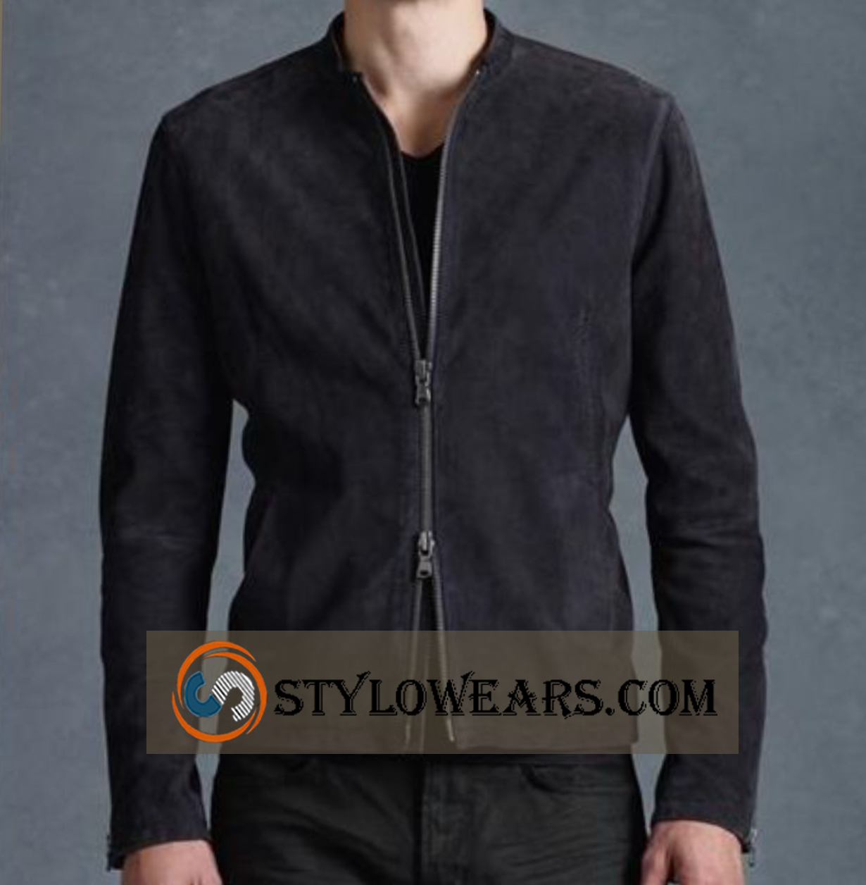 Men Brown Suede Leather Bomber Jacket - Vintage Zip Up Black Suede Jacket – view 3