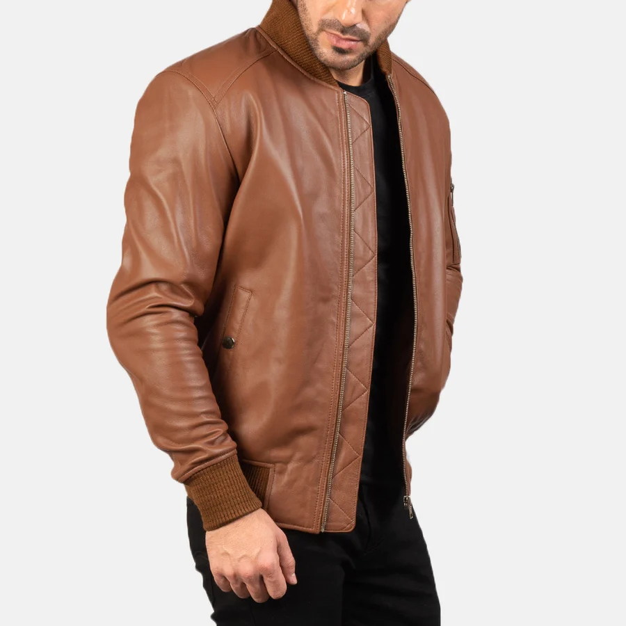Brown Leather Bomber Jacket – view 4