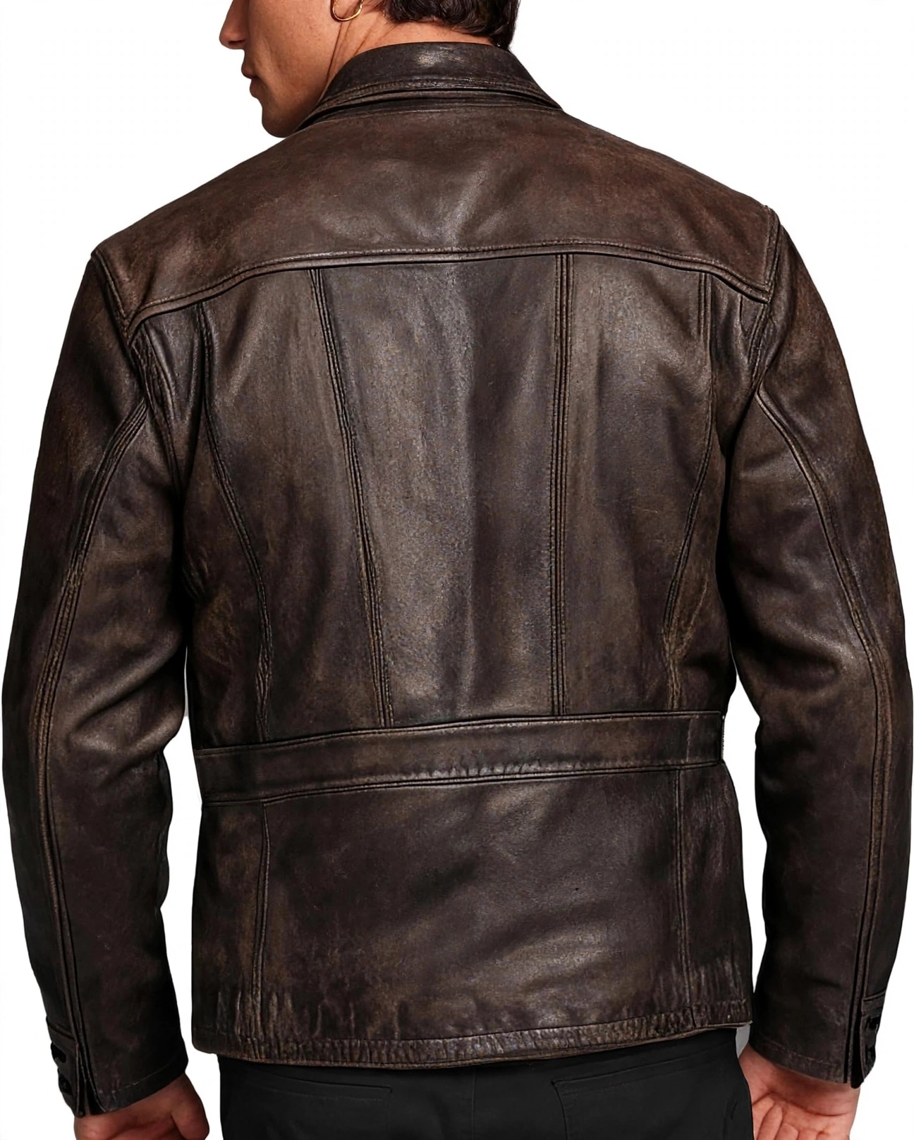 Men Distressed Brown Leather Jacket - Vintage Zip Up Workwear Jacket | Stylowears – view 2