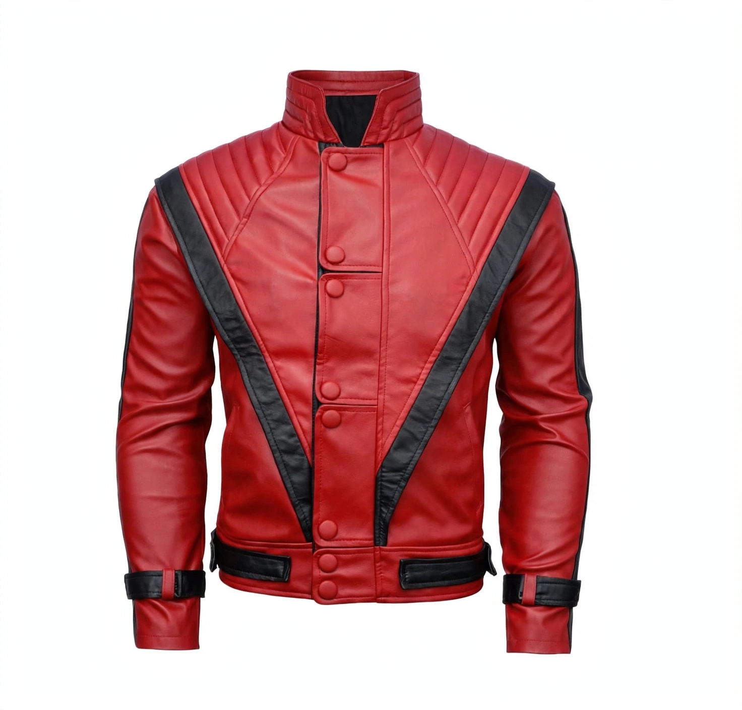 Michael Jackson Thriller Jacket - Red & Black Leather MJ Thriller Costume Jacket for Men