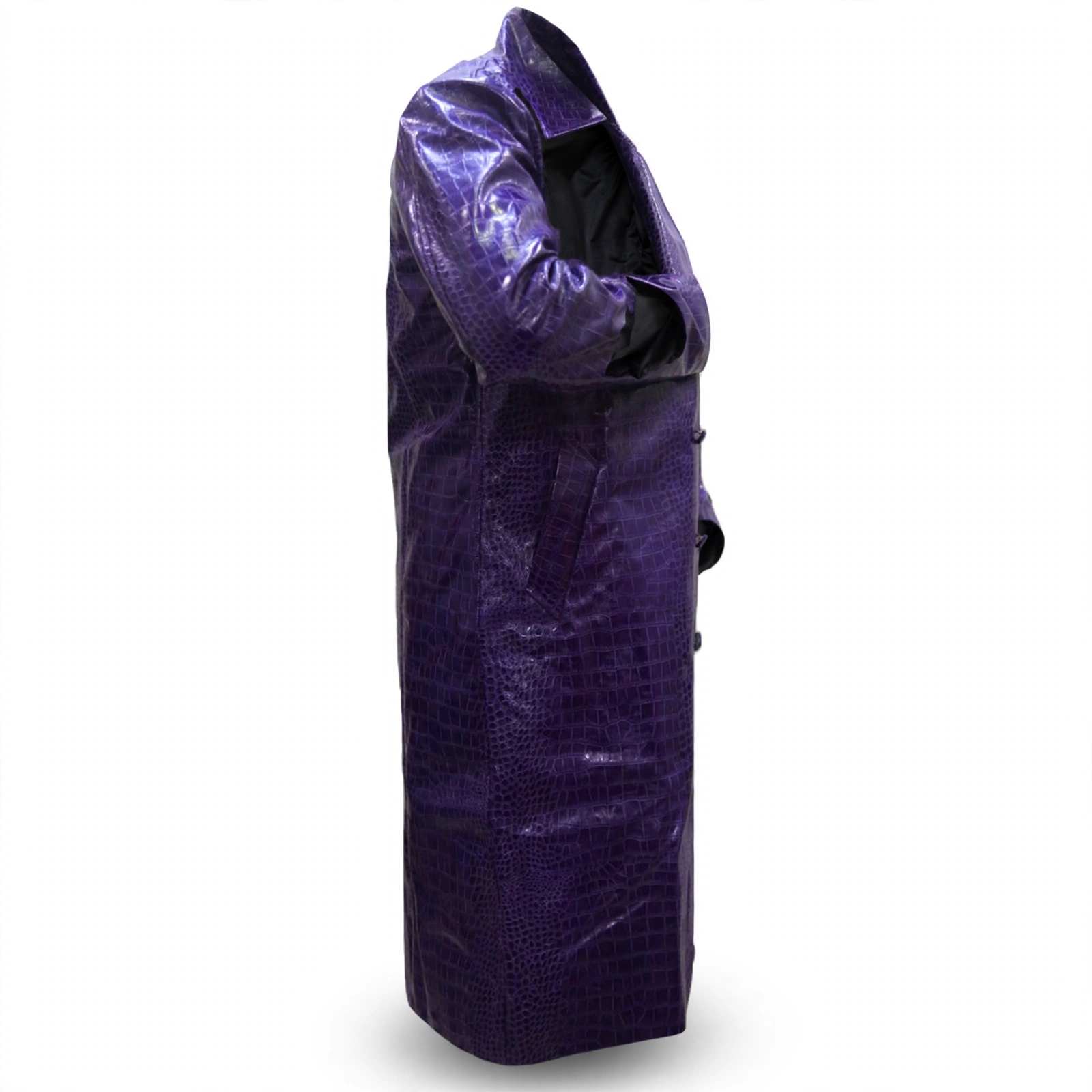 Mens Joker Purple Trench Coat - Suicide Squad Crocodile Leather Long Coat – view 2