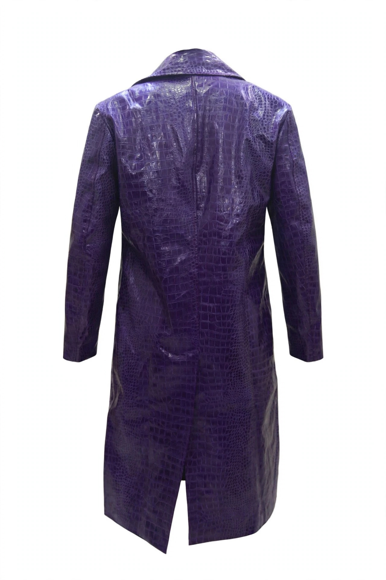 Mens Joker Purple Trench Coat - Suicide Squad Crocodile Leather Long Coat – view 3