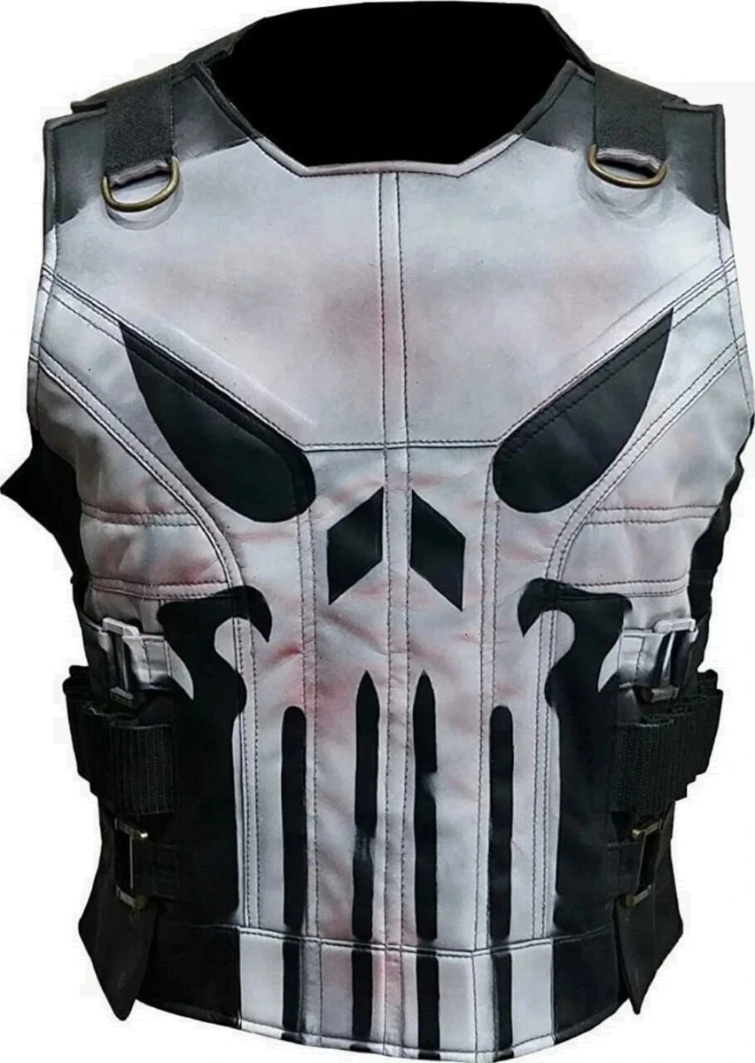 Punisher Tactical Leather Vest Premium Faux / Real Leather Vest Skull Season 2 Biker Vest Cosplay Costume